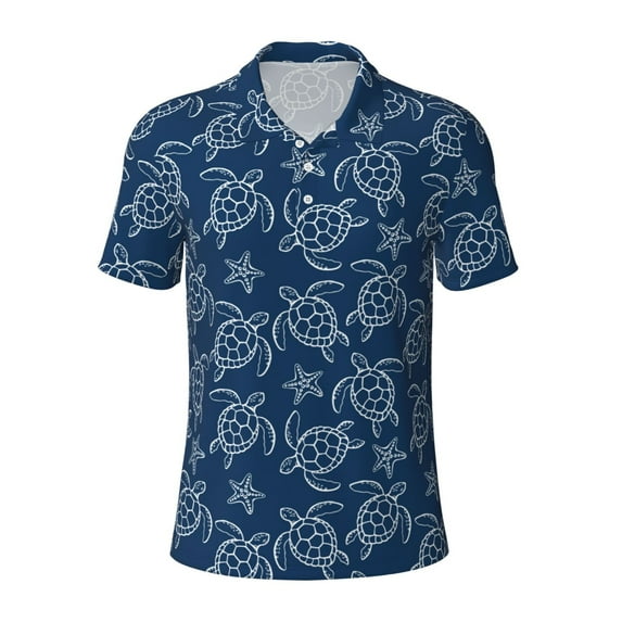 Balery Sea Turtle Printed Men’s Short Sleeve Polo Shirt, Midweight Men's Shirt,Golf Polo shirts -XX-Large