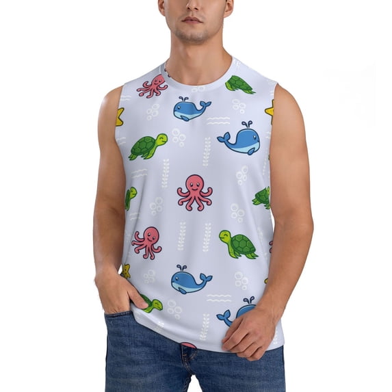 Balery Sea Turtle Whale Men's Sleeveless Muscle Shirts Workout Tank Top, Moisture Wicking, Odor Protection-X-Large