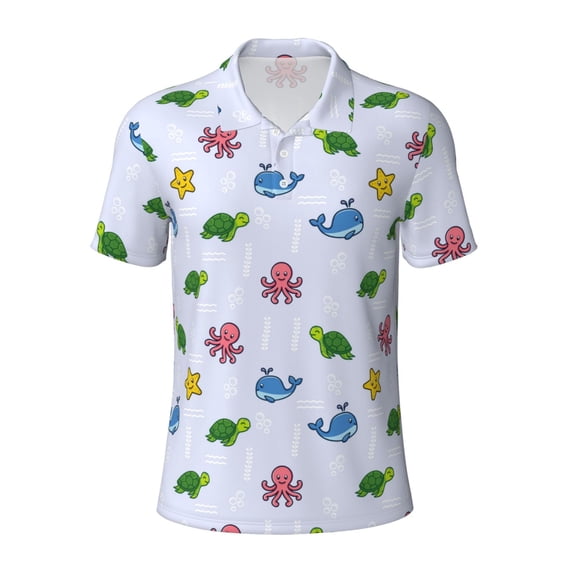 Balery Sea Turtle Whale Printed Men’s Short Sleeve Polo Shirt, Midweight Men's Shirt,Golf Polo shirts -4X-Large