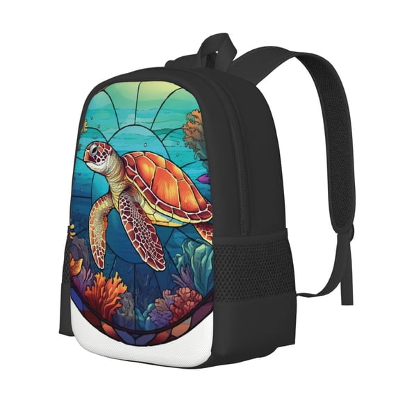 Balery Sea Turtle in Coral Backpack for Men and Women - Durable 600D Oxford Cloth -Large Capacity, Water-Resistant School, Travel, and Hiking Bag