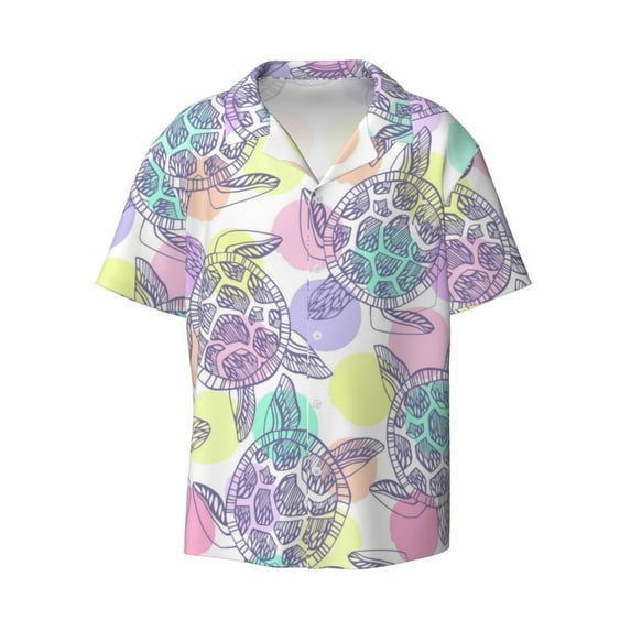 Balery Sea Turtles Men's Casual Button Down Shirt Short Sleeve Textured Summer Cuban Beach Shirts-Medium