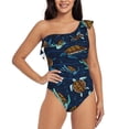 thumbnail image 1 of Balery Sea Turtles Swimming One Shoulder Swimsuits for Women Ruffle Swimsuits Tummy Control One Shoulder Bathing Suits-X-Large, 1 of 8
