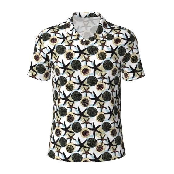 Balery Sea Urchin Printed Men’s Short Sleeve Polo Shirt, Midweight Men's Shirt,Golf Polo shirts -X-Large