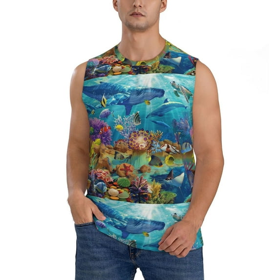 Balery Sea World Men's Sleeveless Muscle Shirts Workout Tank Top, Moisture Wicking, Odor Protection-Medium