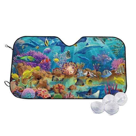 Balery Sea World Windshield Sun Shade, Car Front Window Sunshade Cover ,Automotive Interior Portected Blocks Uv Rays For Car Pickup Truck Suv Accessories- Small