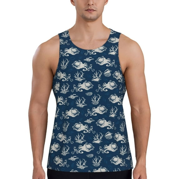 Balery Sea octopus Pattern Men's Workout Tank Top Gym Muscle Tee Fitness Bodybuilding Sleeveless T Shirt Quick Dry Fit Muscle Tank Top Slim-Fit Tank-XX-Large