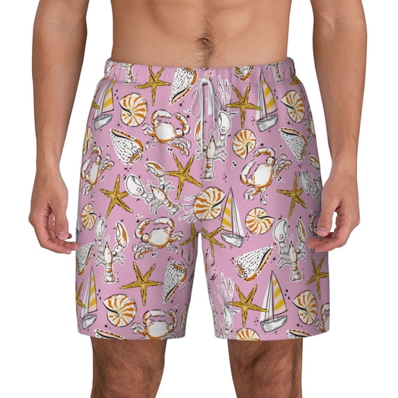 Balery Seafood Mens Swim Trunks Swim Shorts for Men Quick Dry Inseam Beach Shorts with Compression Liner Pocket-Small