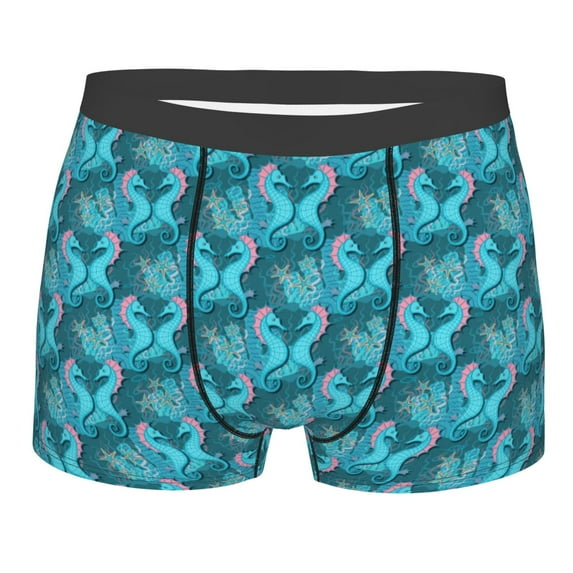 Balery Seahorse Men's Boxer Briefs, Soft and Breathable Cotton Underwear with nylon Waistband-Small