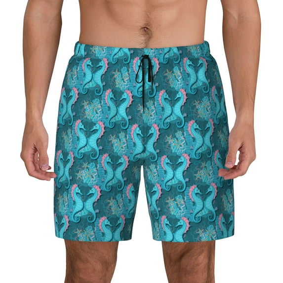 Balery Seahorse Mens Swim Trunks Swim Shorts for Men Quick Dry Inseam Beach Shorts with Compression Liner Pocket-Small