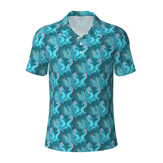 Balery Seahorse Printed Men’s Short Sleeve Polo Shirt, Midweight Men's Shirt,Golf Polo shirts -XX-Large