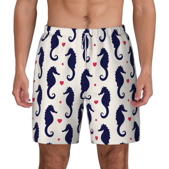 Balery Seahorses and Hearts Mens Swim Trunks Swim Shorts for Men Quick Dry Inseam Beach Shorts with Compression Liner Pocket-Medium