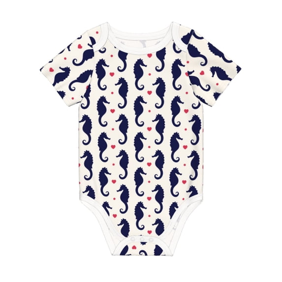 Balery Seahorses and Hearts Pattern Baby Climbing Clothes Infant Bodysuit Cute Infant Bodysuit Baby Romper-12 Months