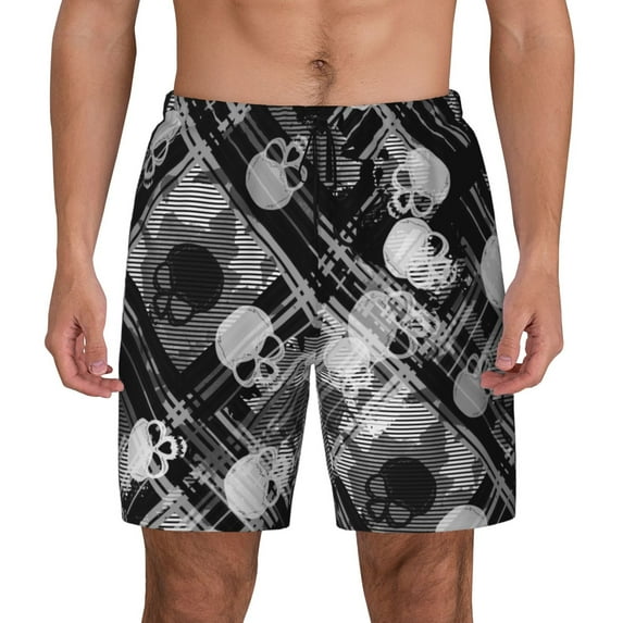 Balery Seamless Pattern With Skulls Mens Swim Trunks Swim Shorts for Men Quick Dry Inseam Beach Shorts with Compression Liner Pocket-Large