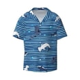 thumbnail image 1 of Balery Sharks on White Blue Striped Men's Casual Button Down Shirt Short Sleeve Textured Summer Cuban Beach Shirts-XX-Large, 1 of 7