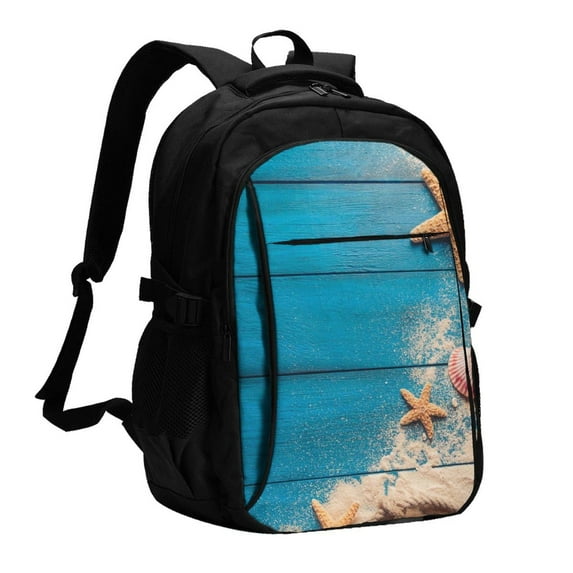 Balery Shells and Starfish Print USB Charging Backpack for Men and Women - Water-Resistant, Anti-Theft Laptop Backpack with USB Port for Travel, Work, School, and College
