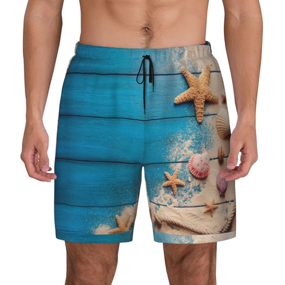 Balery Shells and Starfish Mens Swim Trunks Swim Shorts for Men Quick Dry Inseam Beach Shorts with Compression Liner Pocket-XX-Large