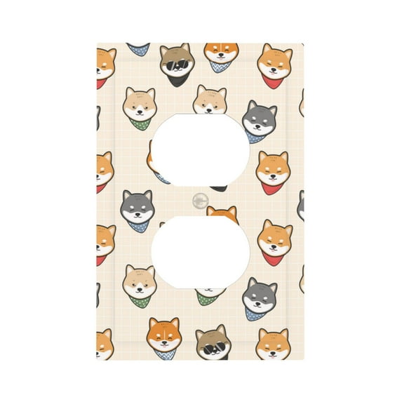 Balery Shiba Head Face for Duplex Wall Plates Kit, Electrical Outlet Covers, Standard Size 1-Gang 5.0" x3.0", Electric Receptacle Plug Covers-Style S