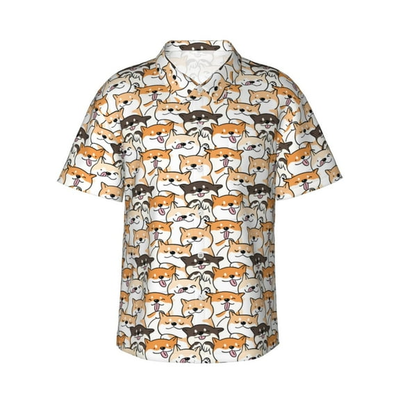 Balery Shiba Inu Dog Print Men's Hawaiian Shirts Short Sleeve Beach Shirt Relaxed Fit Vacation Button Down Shirts-Medium