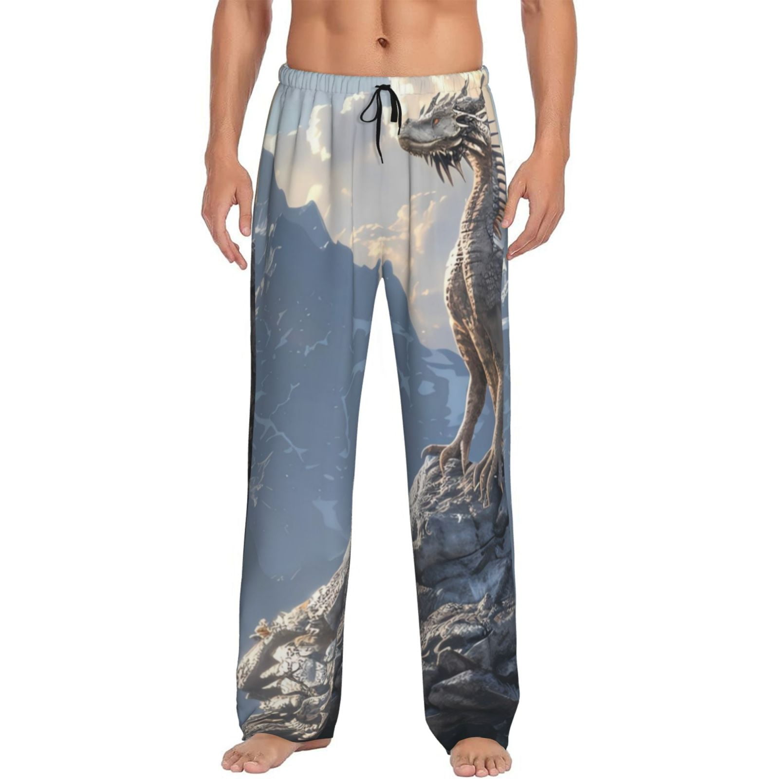 Pure Silk Men's Dragon Print Sleep Pants with Elastic Waist main image 0