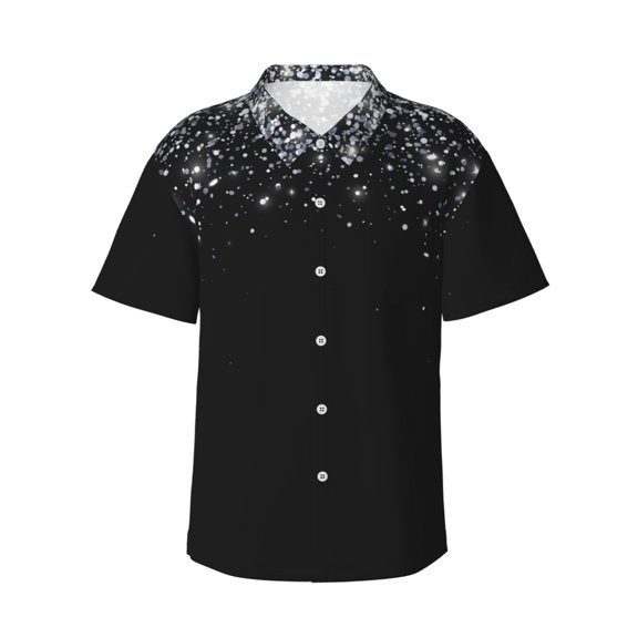 Balery Silver Glitter1 Print Men's Hawaiian Shirts Short Sleeve Beach Shirt Relaxed Fit Vacation Button Down Shirts-Small