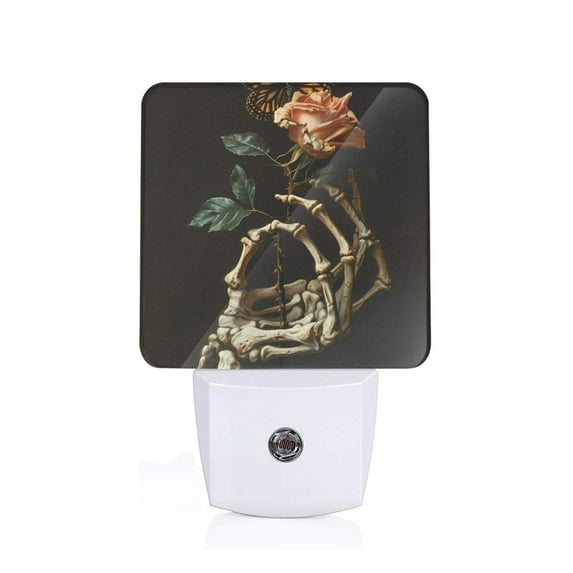 Balery Skeleton Hand Rose Butterfly Pattern LED Night Light with Automatic Sensor Plug in Night Light with Dusk-to-Dawn Light Sensor LED Nightlight 0.5W-EU