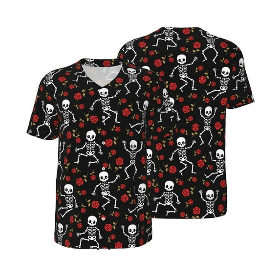 Balery Skeleton with Roses Baseball Jersey for Men Casual Button Down Shirts Short Sleeve Active Team Sports Uniform-4X-Large