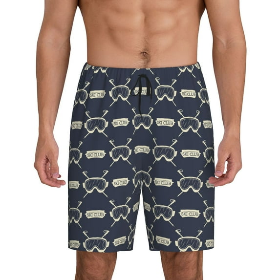 Balery Ski Goggles Vintage Print Men's Cotton Knit Pajama Shorts Waistband & Pockets,Short Pajama Pants-Small