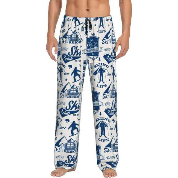 Balery Skiing Enthusiast print Men's Pajama Pants,Ultra Lightweight Pjs,Lounge Pant-Small