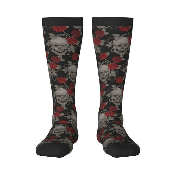 Balery Skull And Red Roses Fun Novelty Socks Men'S Women'S Crew Socks Funny Crazy Novelty Socks Quirky And Cool Socks