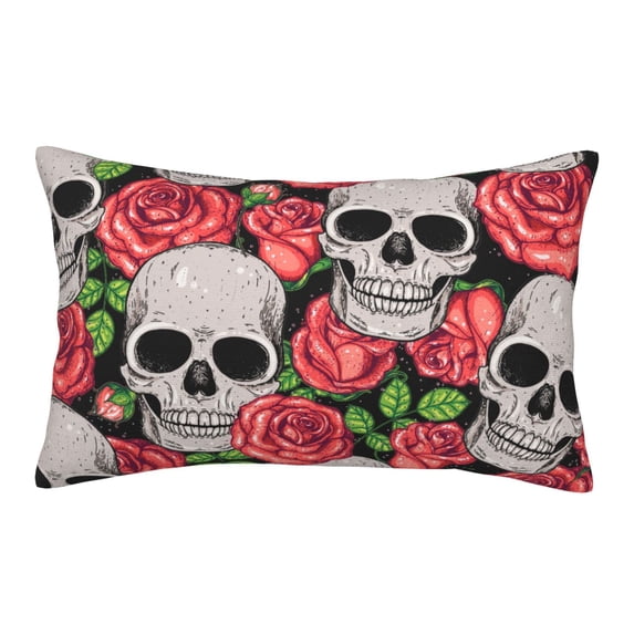 Balery Skull And Roses Pillow Covers,Bed Pilowcases,Reversible Plush Throw Pillow Covers End Pillow Encasement,Pillow Case - 16"X24"