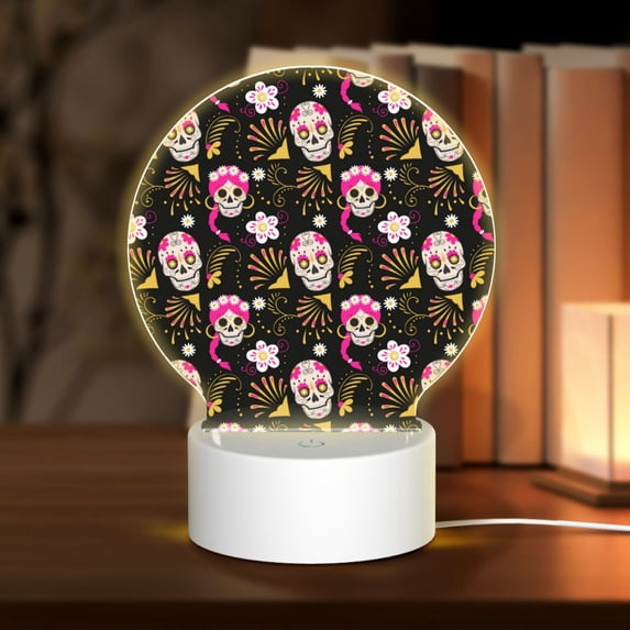 Balery Skull Daisy Pattern Acrylic Night Light Gift with 3 Color ModesTouch-Sensitive LED Lamp Perfect Gift for Mother's Day, Birthday, or Christmas