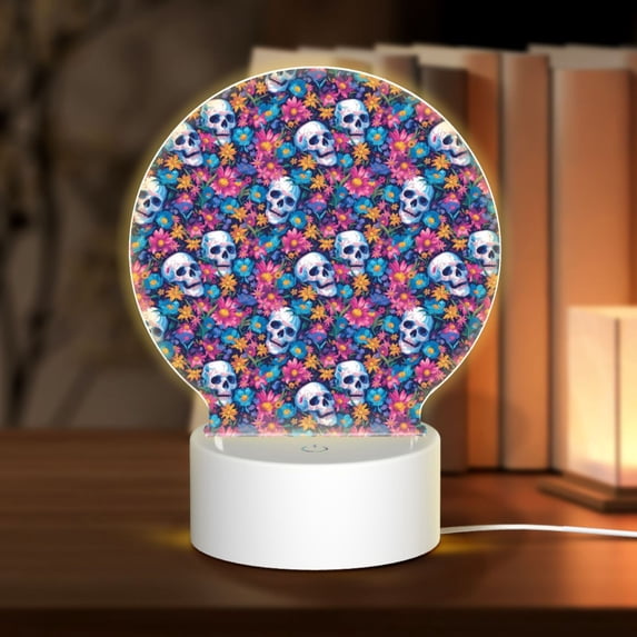 Balery Skull Daisy Pattern Acrylic Night Light Gift with 3 Color ModesTouch-Sensitive LED Lamp Perfect Gift for Mother's Day, Birthday, or Christmas