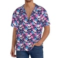 thumbnail image 1 of Balery Skull Flower Blue Men's Casual Button Down Shirt Short Sleeve Textured Summer Cuban Beach Shirts-Small, 1 of 7