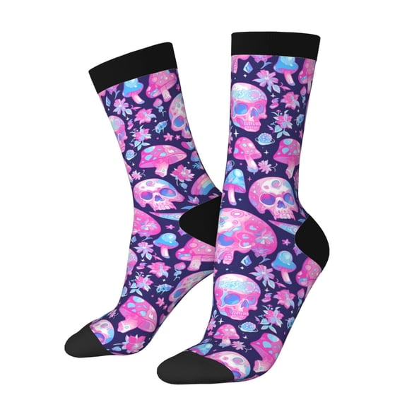 Balery Skull Rainbow Mushroom Pattern Crew Socks Unisex– Soft & Breathable Socks for Men & Women, One-Size Fits Most (US 5-11), Comfortable & Durable for Daily Wear