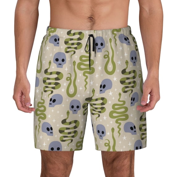 Balery Skull Snake Mens Swim Trunks Swim Shorts for Men Quick Dry Inseam Beach Shorts with Compression Liner Pocket-Medium