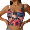 thumbnail image 1 of Balery Skull With Roses And Sunglasses Pattern Racerback Sports Bras for Women - Padded Seamless High Impact Support for Yoga Gym Workout Fitness-Large, 1 of 8
