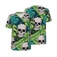 thumbnail image 1 of Balery Skull and Palm Leaves Baseball Jersey for Men Casual Button Down Shirts Short Sleeve Active Team Sports Uniform-Small, 1 of 9