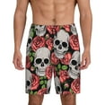 thumbnail image 1 of Balery Skull and Roses Men's Cotton Knit Pajama Shorts Waistband & Pockets,Short Pajama Pants-4X-Large, 1 of 8
