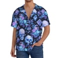 thumbnail image 1 of Balery Skull blue crystal flower Men's Casual Button Down Shirt Short Sleeve Textured Summer Cuban Beach Shirts-XX-Large, 1 of 7