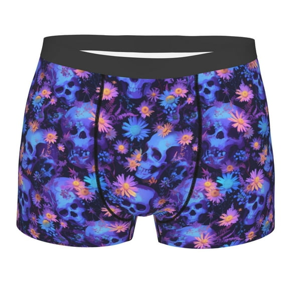 Balery Skull daisy purple Men's Boxer Briefs, Soft and Breathable Cotton Underwear with nylon Waistband-Medium