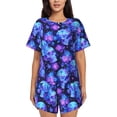 thumbnail image 1 of Balery Skull flower star sky Pattern Womens Pajama Sets 2 Piece Soft Short Sleeve Top and Shorts Sleepwear Round Neck Pjs Lounge Set with Pockets-Medium, 1 of 7