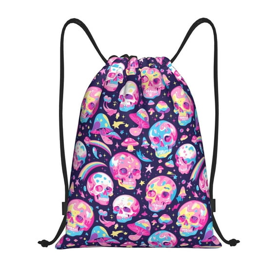 Balery Skull mushroom colorful cute Pattern Drawstring Backpack Bag Sport Gym Sackpack Cinch Bags Pattern Drawstring Backpack Bag Sport Gym Sackpack Cinch Bags -Medium