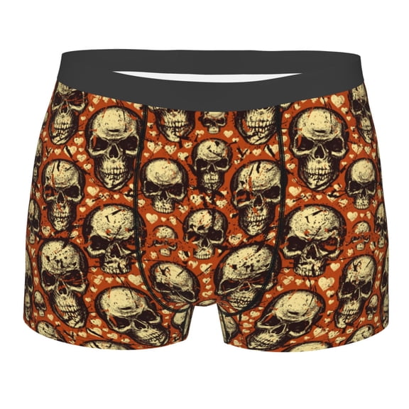 Balery Skulls And Hearts Men's Boxer Briefs, Soft and Breathable Cotton Underwear with nylon Waistband-Large
