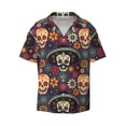 thumbnail image 1 of Balery Skulls and Flowers Men's Casual Button Down Shirt Short Sleeve Textured Summer Cuban Beach Shirts-Large, 1 of 7