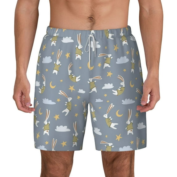 Balery Sleep Rabbit Mens Swim Trunks Swim Shorts for Men Quick Dry Inseam Beach Shorts with Compression Liner Pocket-Medium