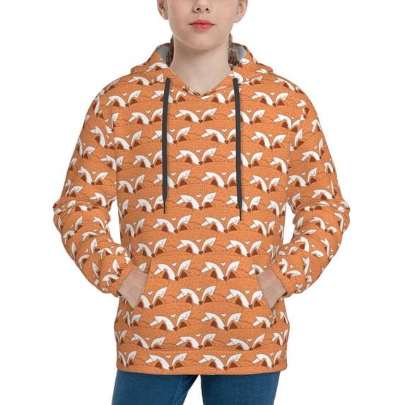 Balery Sleepy Foxes Pattern Boys Hoodie, Youth Pullover Hooded Sweatshirt, Kangaroo Pocket Hoodie for Kids Girls -X-Large