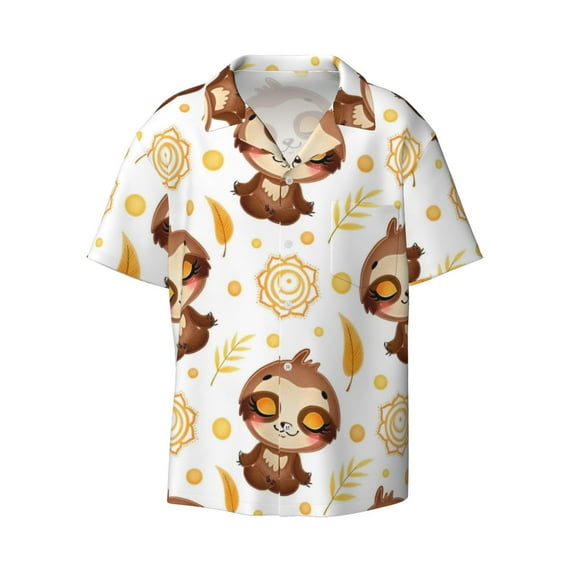 Balery Sloth Yoga Men's Casual Button Down Shirt Short Sleeve Textured Summer Cuban Beach Shirts-3X-Large