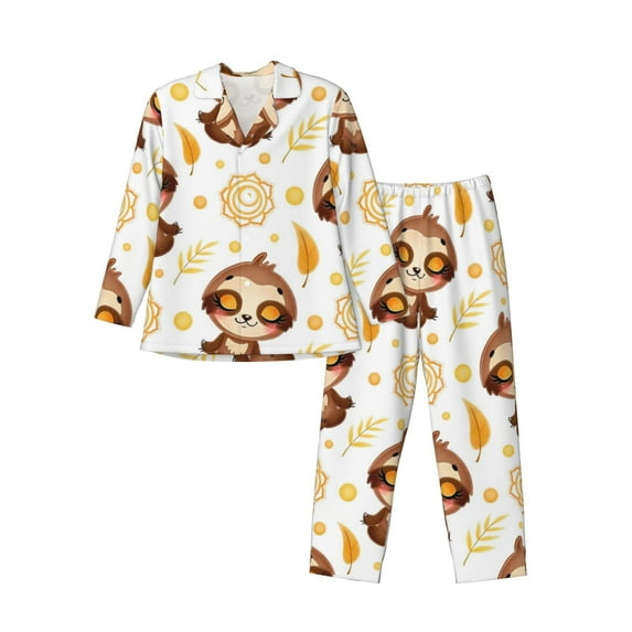 Balery Sloth Yoga Pattern Pajama Sets for Men Long Sleeve 2 Piece Sleepwear Loungewear Sets Soft PJ's with Pockets Long Sleeve Comfy Pj Sets-Small