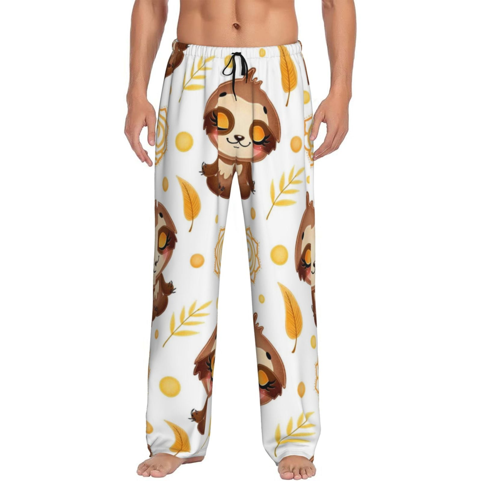Balery Sloth Yoga print Men's Pajama Pants,Ultra Lightweight Pjs,Lounge PantMedium