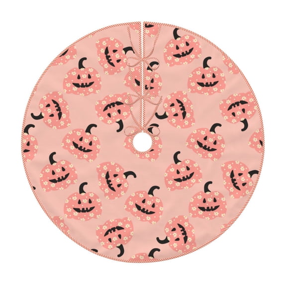 Balery Smiling Pink Pumpkins Printed Christmas Tree Skirt , Merry Christmas Party Christmas Tree Decoration,Adjustable Tree Skirt-36"